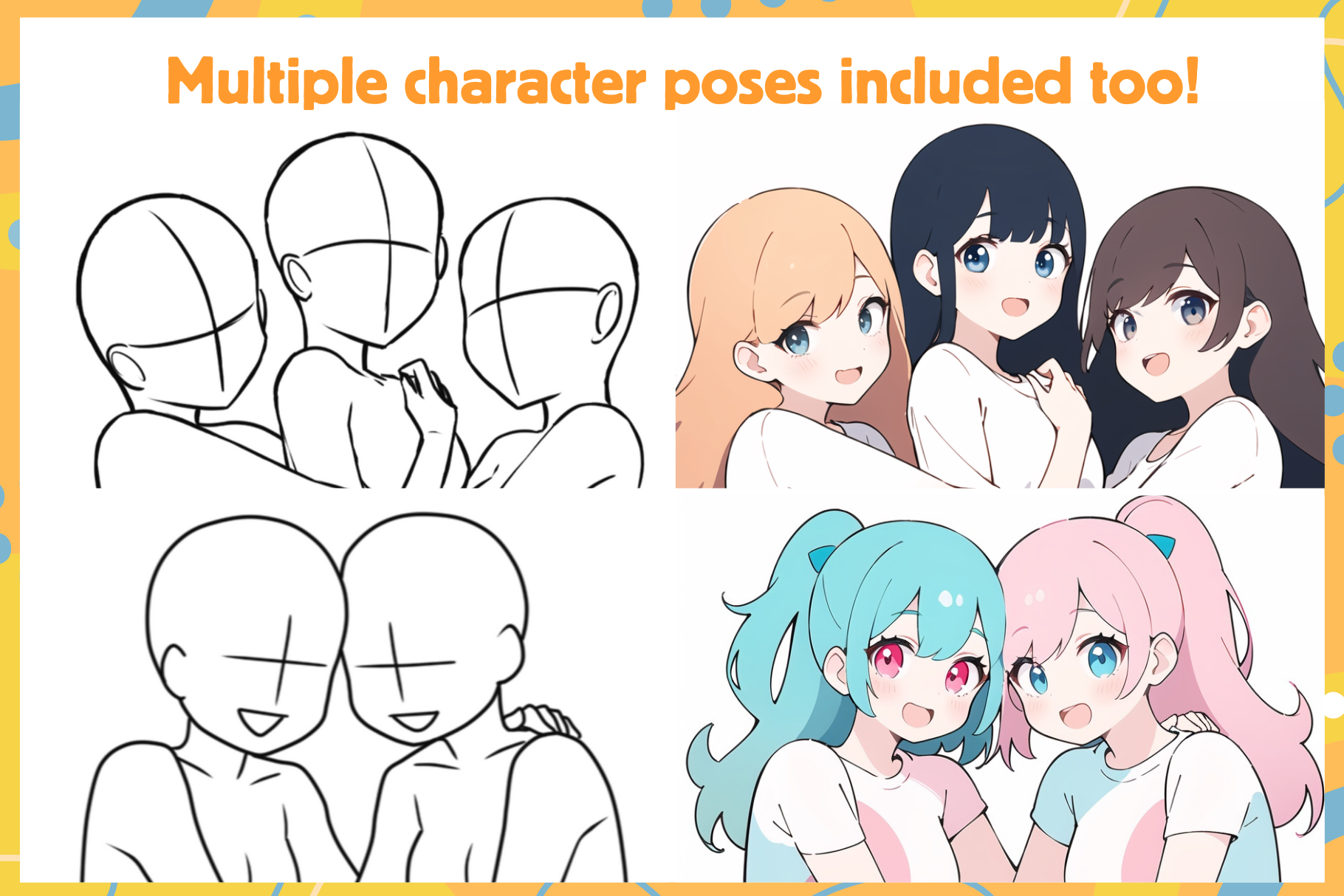 75 Half-Body Stamps for Procreate Emotions Poses Art - Cozy Brushery