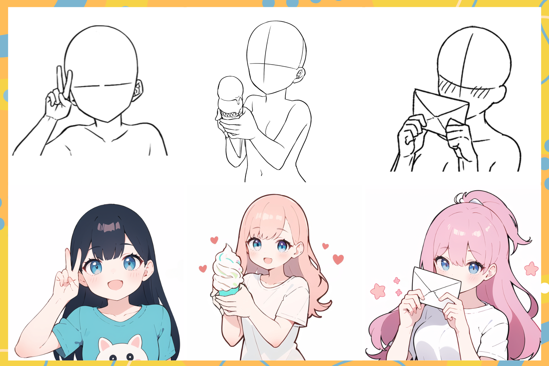 75 Half-Body Stamps for Procreate Emotions Poses Art - Cozy Brushery