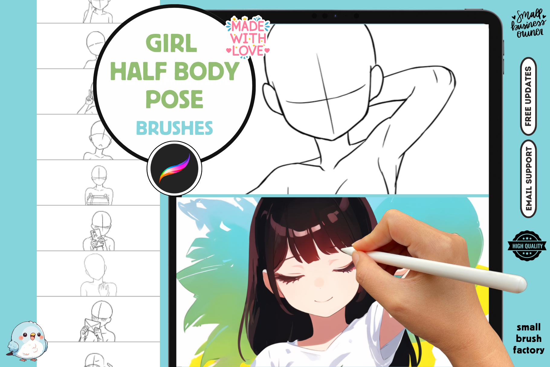 75 Half-Body Stamps for Procreate Emotions Poses Art - Cozy Brushery