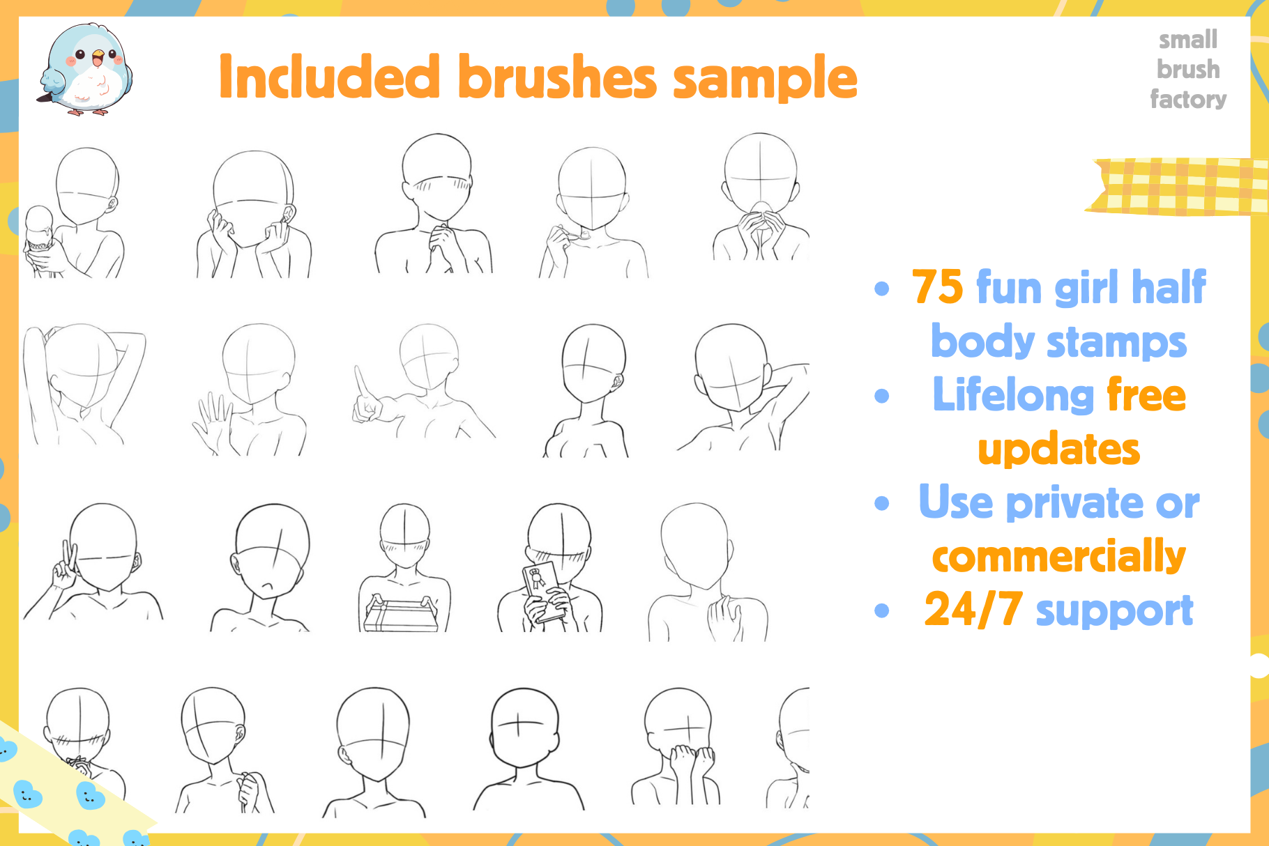 75 Half-Body Stamps for Procreate Emotions Poses Art - Cozy Brushery