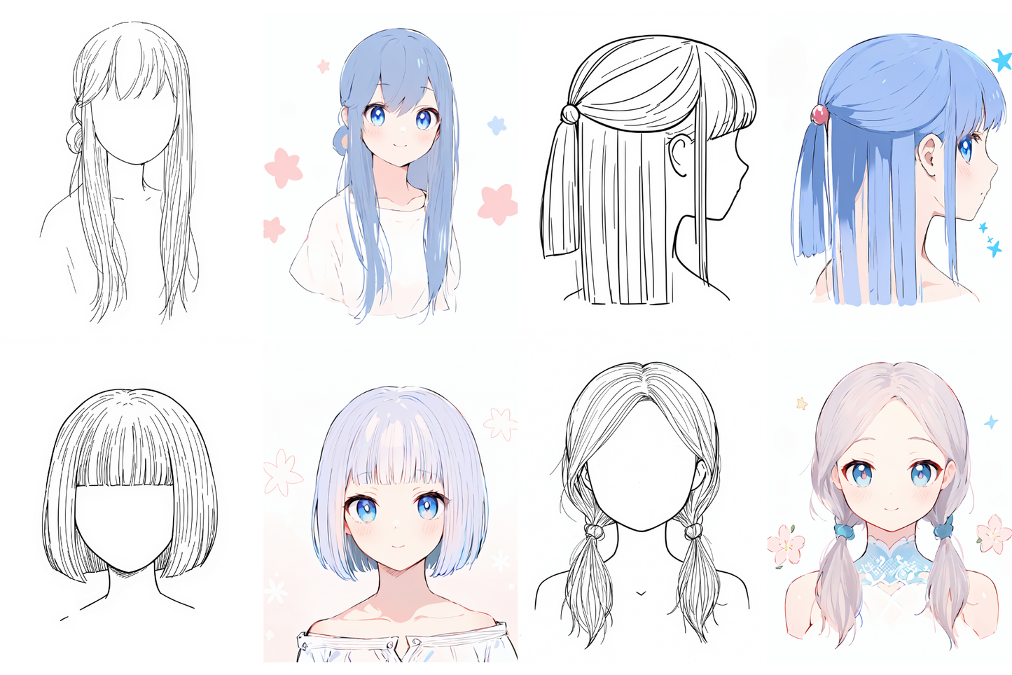 Anime Girl Hair Stamps – 45 Procreate Stamps for Color Practice & Quick Art - Cozy Brushery