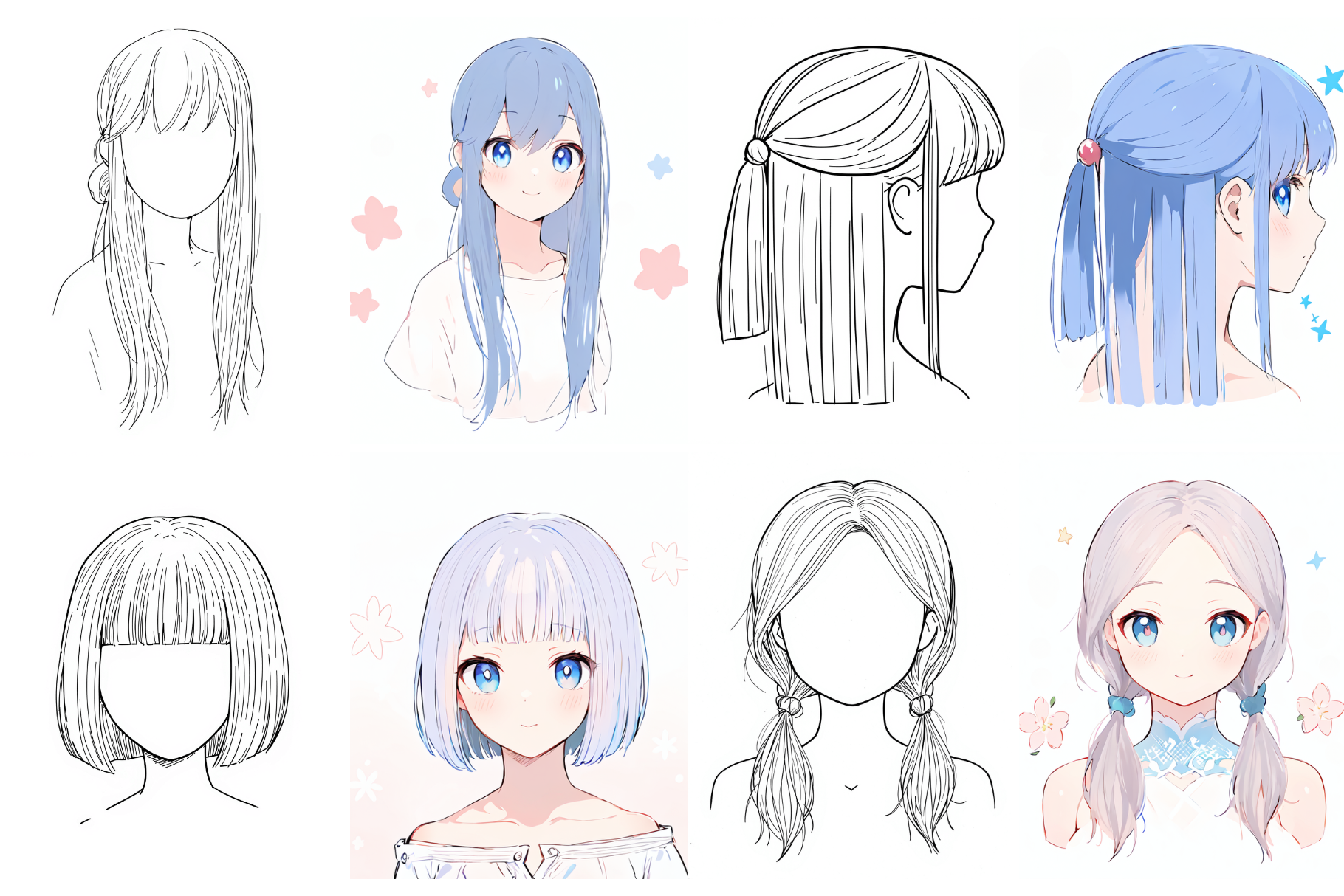 Anime Girl Hair Stamps – 45 Procreate Stamps for Color Practice & Quick Art - Cozy Brushery