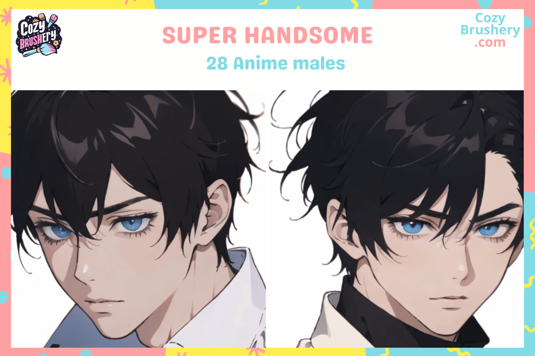 Anime Guy Procreate Stamp Brushes Bundle - Male Face Stamps, Man Boy Guy Head Hair Eyes Stamps, Instant Digital Download - Cozy Brushery