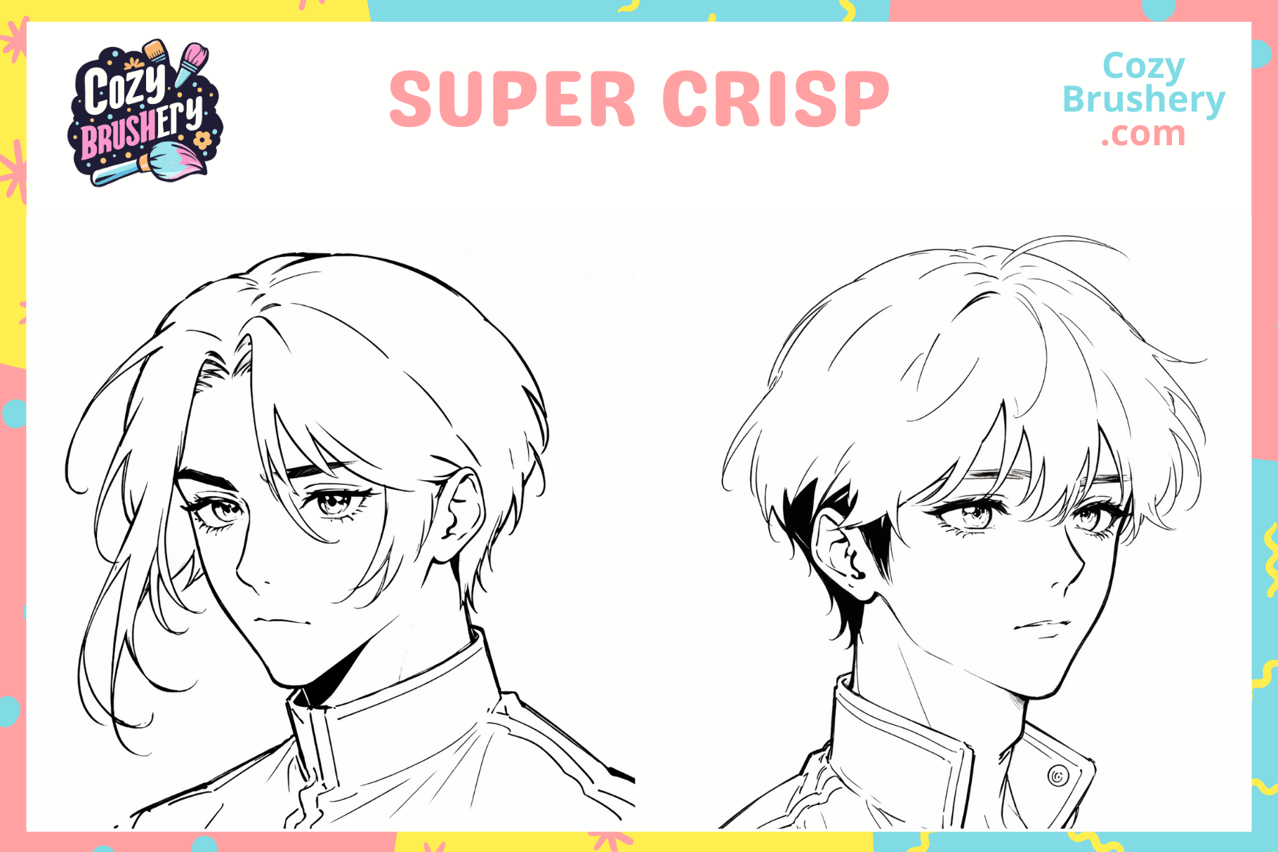 Anime Guy Procreate Stamp Brushes Bundle - Male Face Stamps, Man Boy Guy Head Hair Eyes Stamps, Instant Digital Download - Cozy Brushery