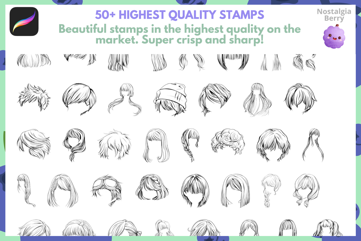 Boy & Girl Hair Stamps – 52 Procreate Stamps for Design - Cozy Brushery