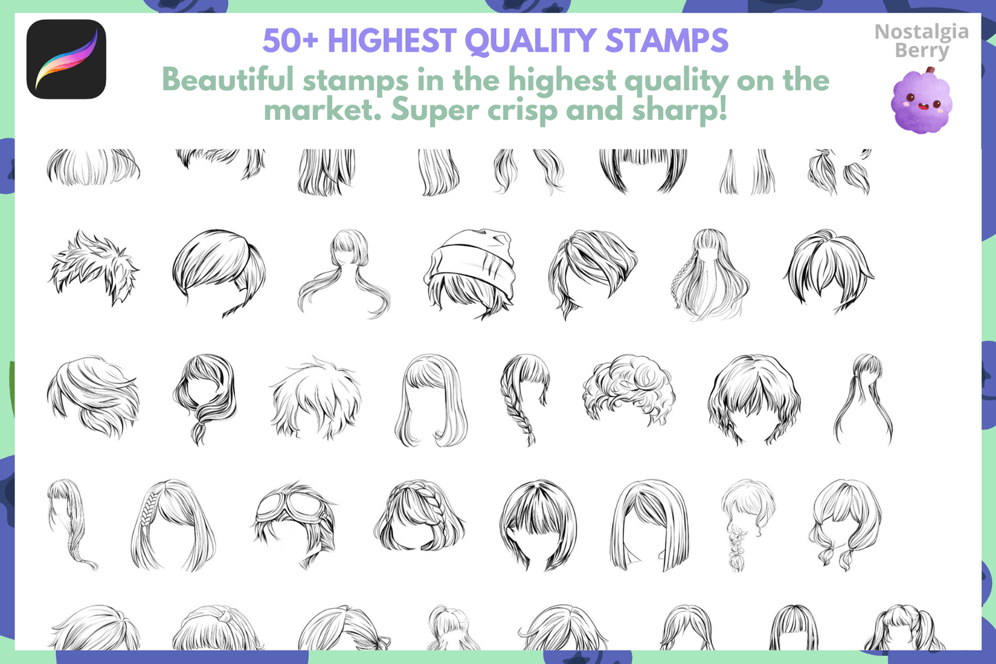 Boy & Girl Hair Stamps – 52 Procreate Stamps for Design - Cozy Brushery