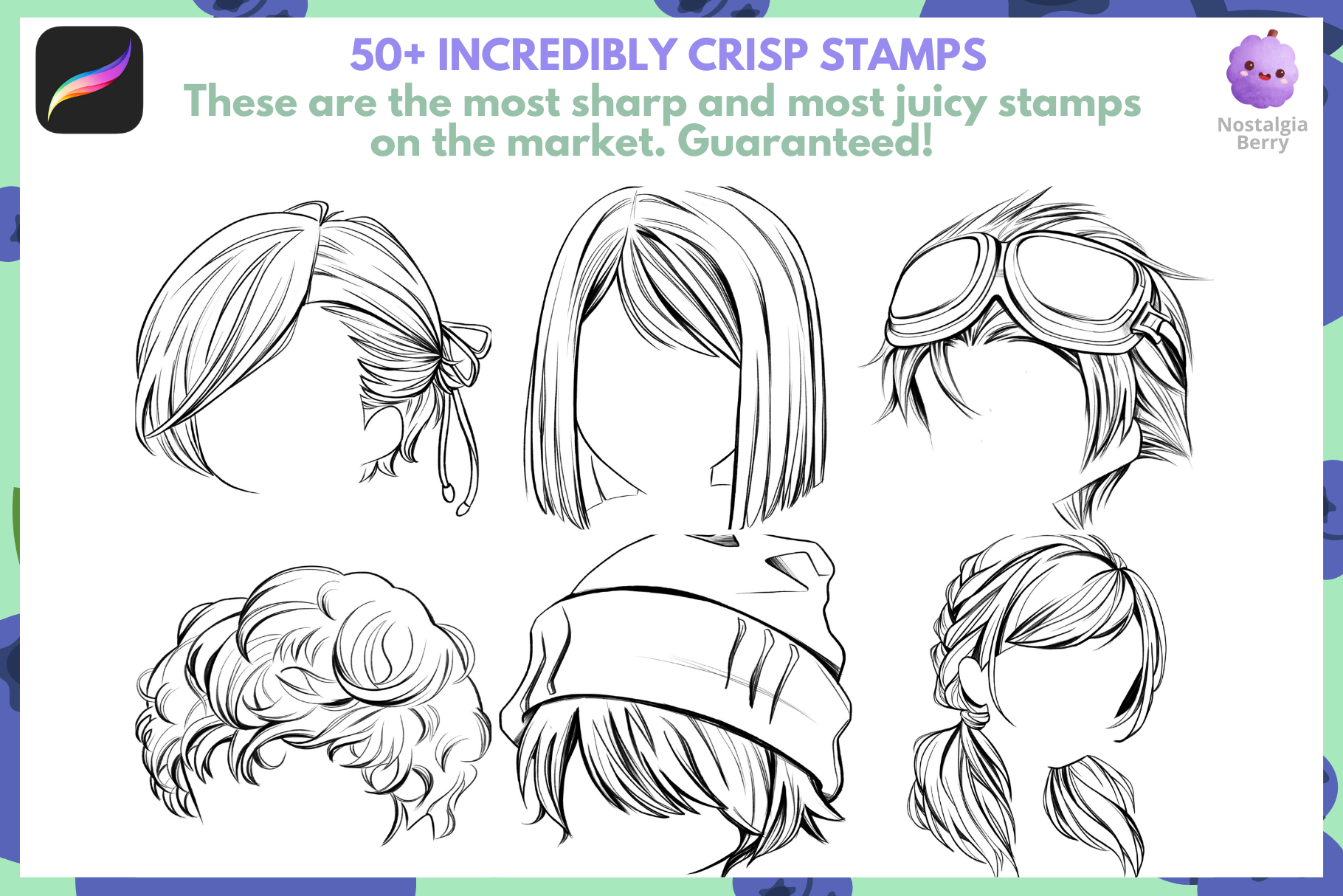 Boy & Girl Hair Stamps – 52 Procreate Stamps for Design - Cozy Brushery