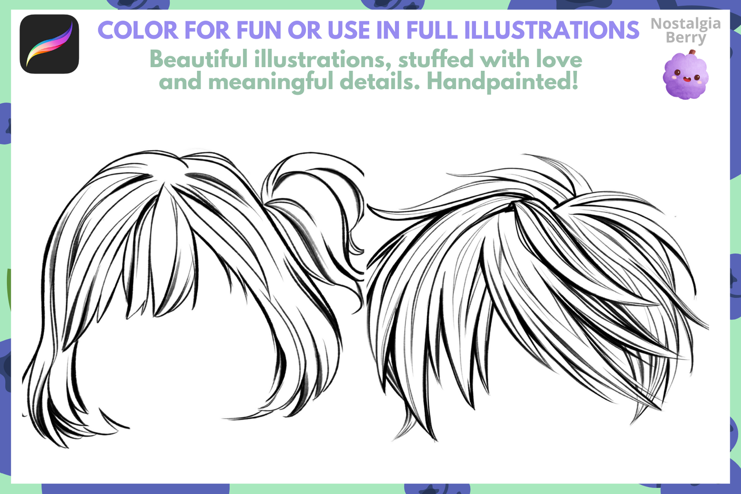 Boy & Girl Hair Stamps – 52 Procreate Stamps for Design - Cozy Brushery