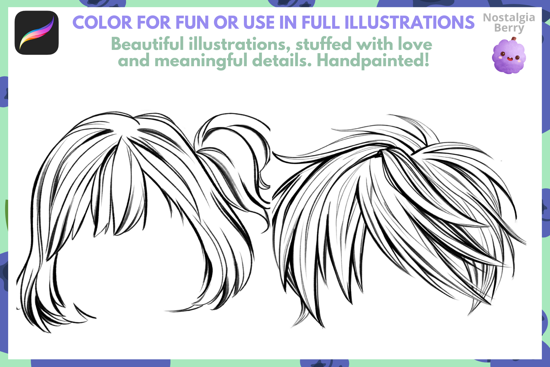 Boy & Girl Hair Stamps – 52 Procreate Stamps for Design - Cozy Brushery