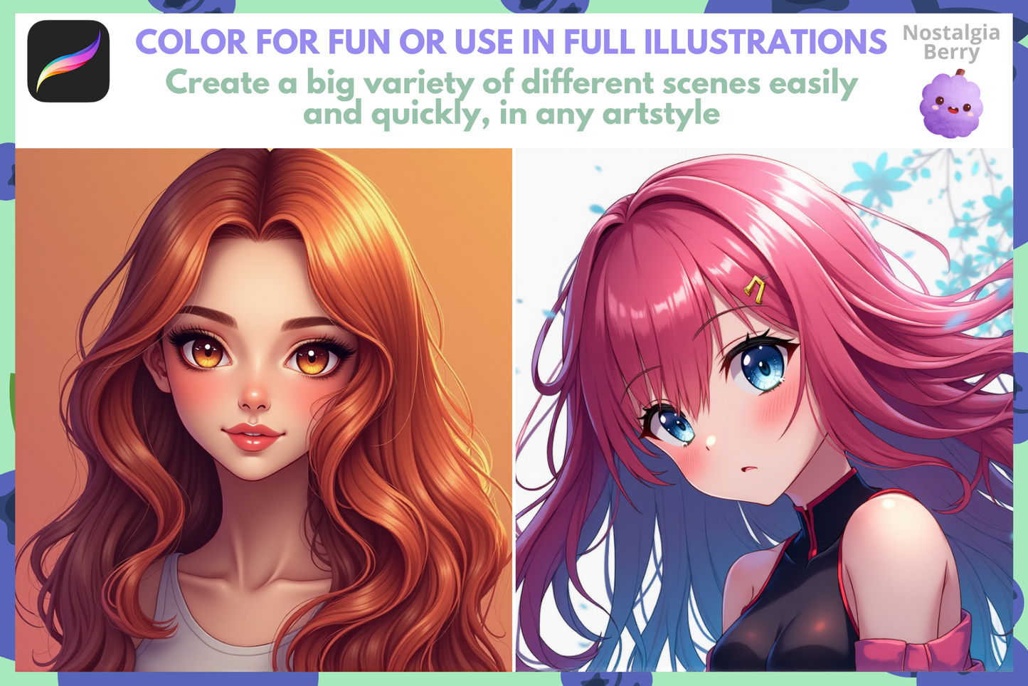 Boy & Girl Hair Stamps – 52 Procreate Stamps for Design - Cozy Brushery