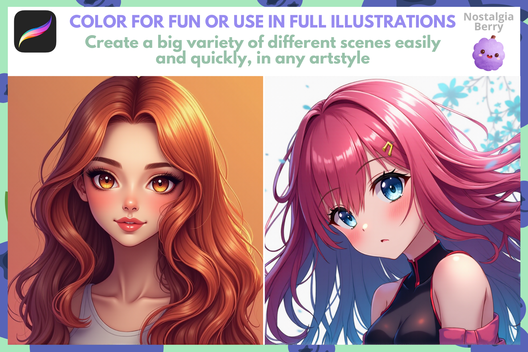 Boy & Girl Hair Stamps – 52 Procreate Stamps for Design - Cozy Brushery