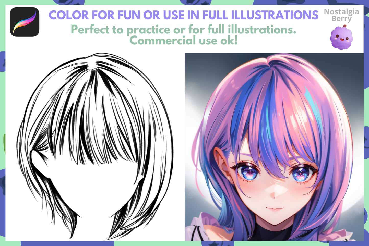 Boy & Girl Hair Stamps – 52 Procreate Stamps for Design - Cozy Brushery