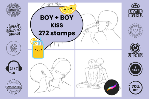 Boy Love Collection – 272 Procreate Stamps for Romance - Cozy Brushery