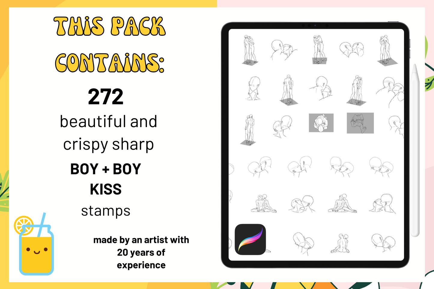 Boy Love Collection – 272 Procreate Stamps for Romance - Cozy Brushery