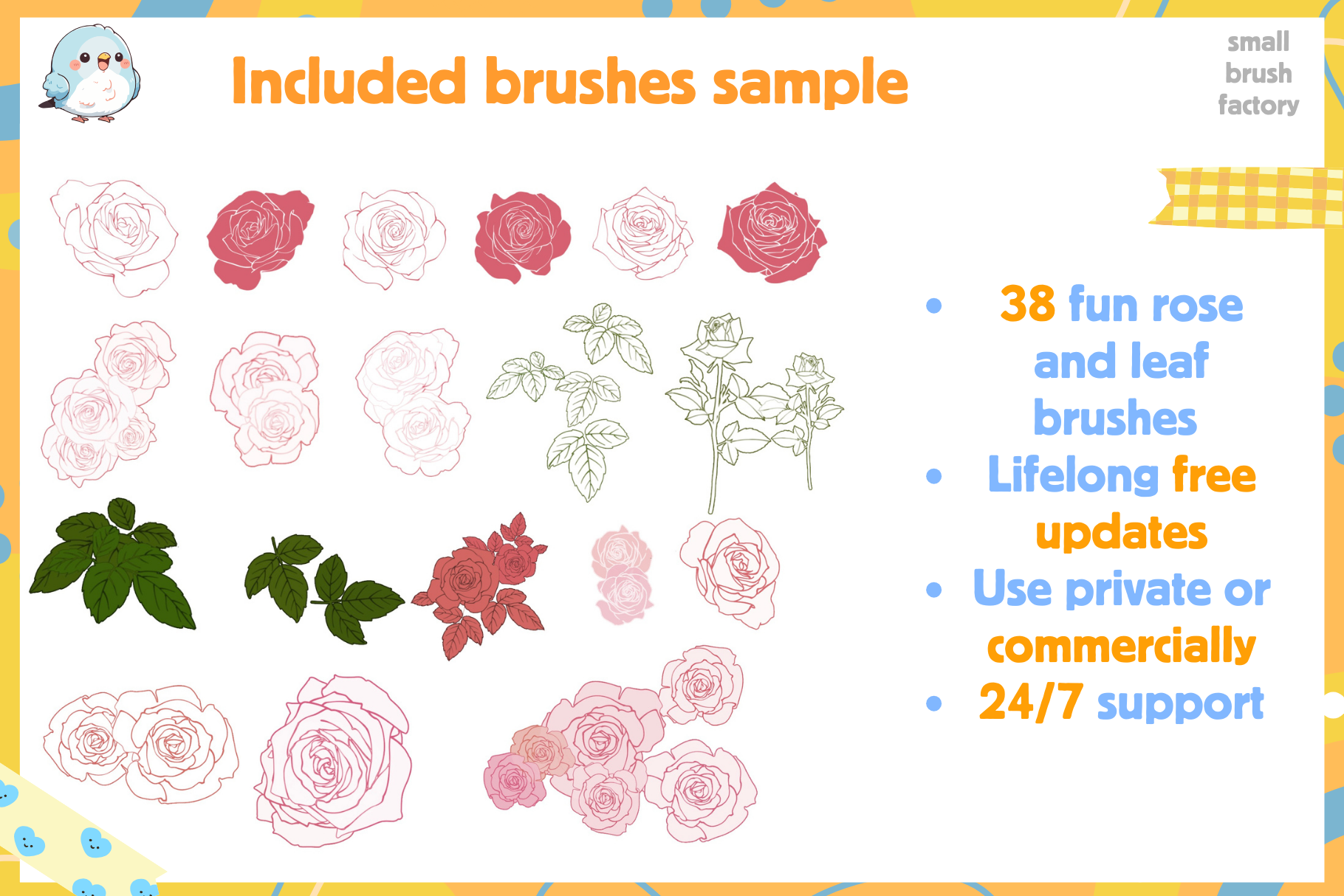 Cute Rose Garden Essentials – 38 Procreate Brushes Set - Cozy Brushery