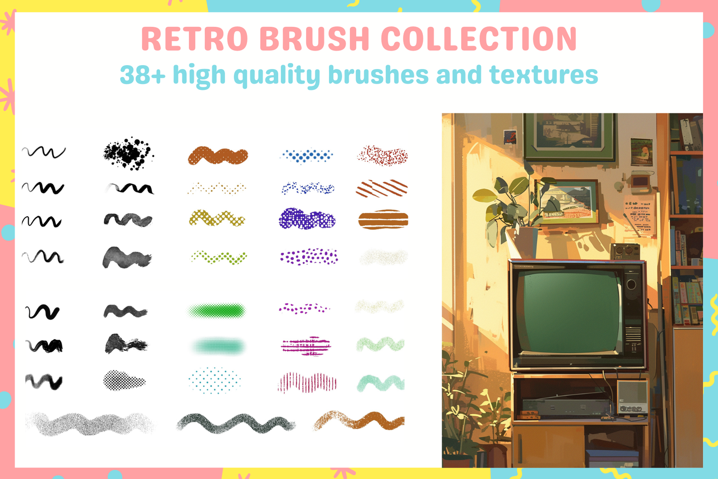 Dynamic Retro and Pixel Procreate Brush Combo 38 Brushes - Cozy Brushery