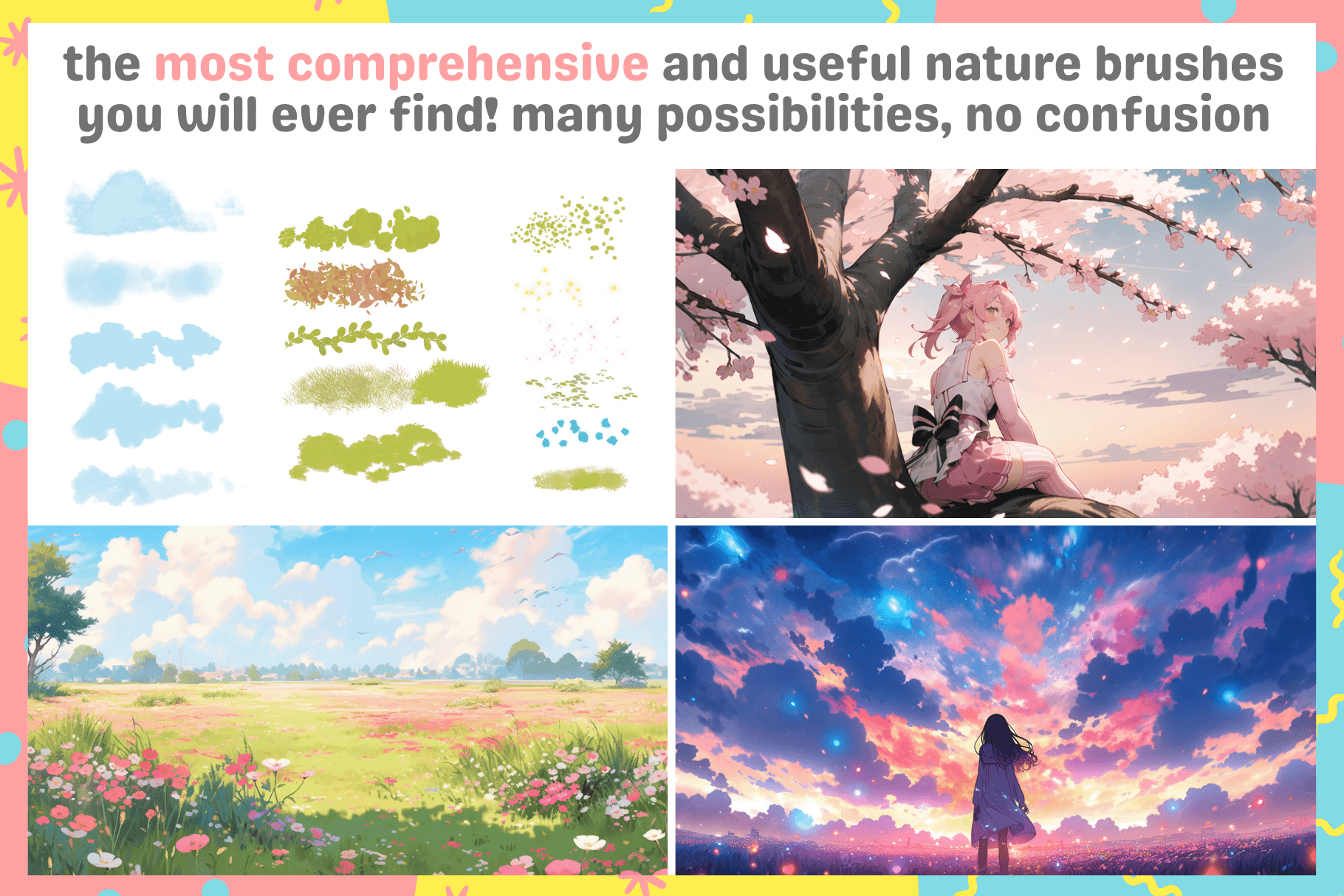 Essential Easy Procreate Beginner Brush Pack - 53 Brushes for Characters & Backgrounds for Anime, Manga, Comic, Realism, Watercolor, Gouache - Cozy Brushery