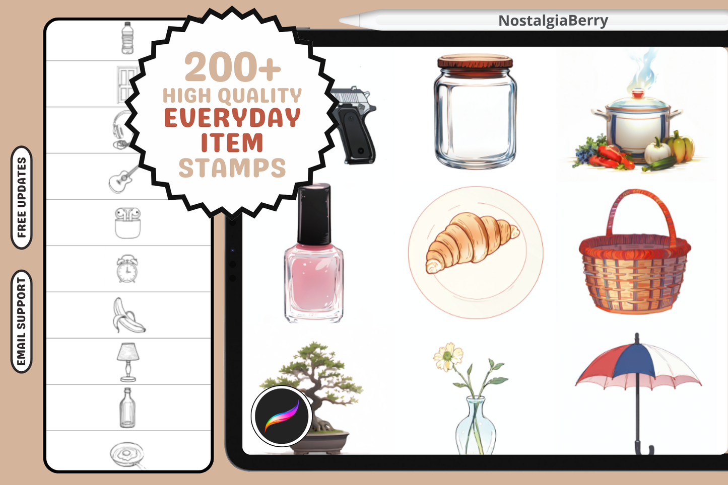 Everyday Objects: 200+ Procreate Stamps for Furniture, Gadgets, Toys & More - Cozy Brushery