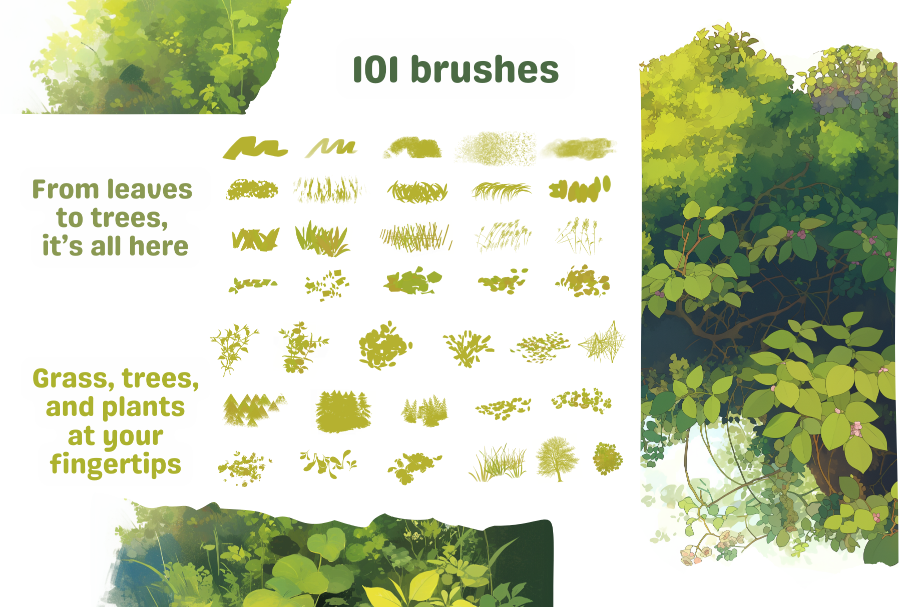 Foliage Frenzy – 101 Procreate Brushes for Nature Art - Cozy Brushery