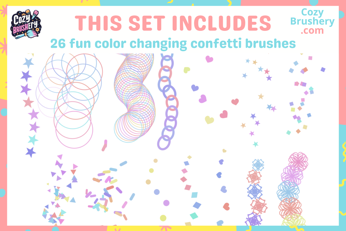 FREE Birthday Bash, 54 Stamps for Procreate: Cakes, Balloons, Stars & Fun Texts – Celebrate Creatively - Cozy Brushery