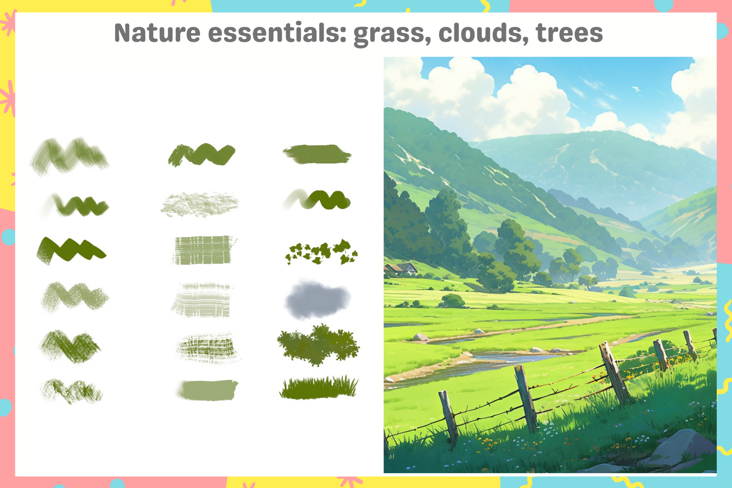 FREE Landscape Painter Procreate Brush Set - Grass, Clouds & Textures - 18 Brushes - Cozy Brushery