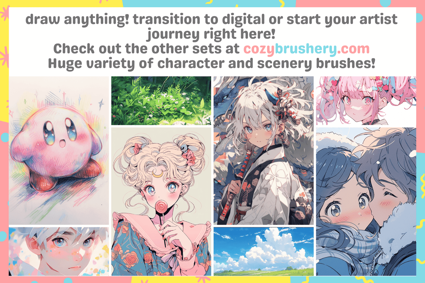 Free Nature Minimalist, Anime and Realism Brush Collection, Grass, Clouds, Foliage, Flowers - Cozy Brushery