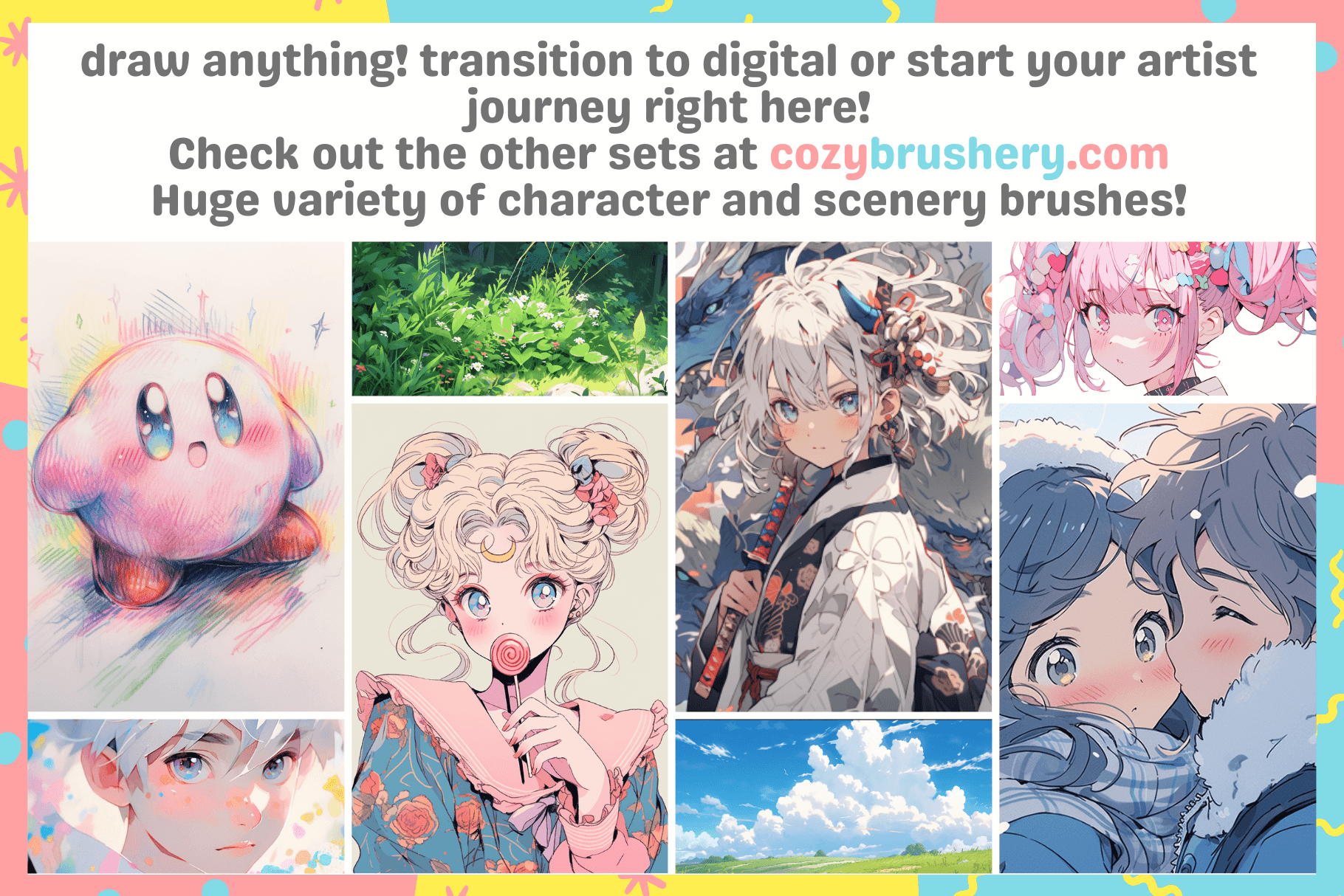 Free Nature Minimalist, Anime and Realism Brush Collection, Grass, Clouds, Foliage, Flowers - Cozy Brushery