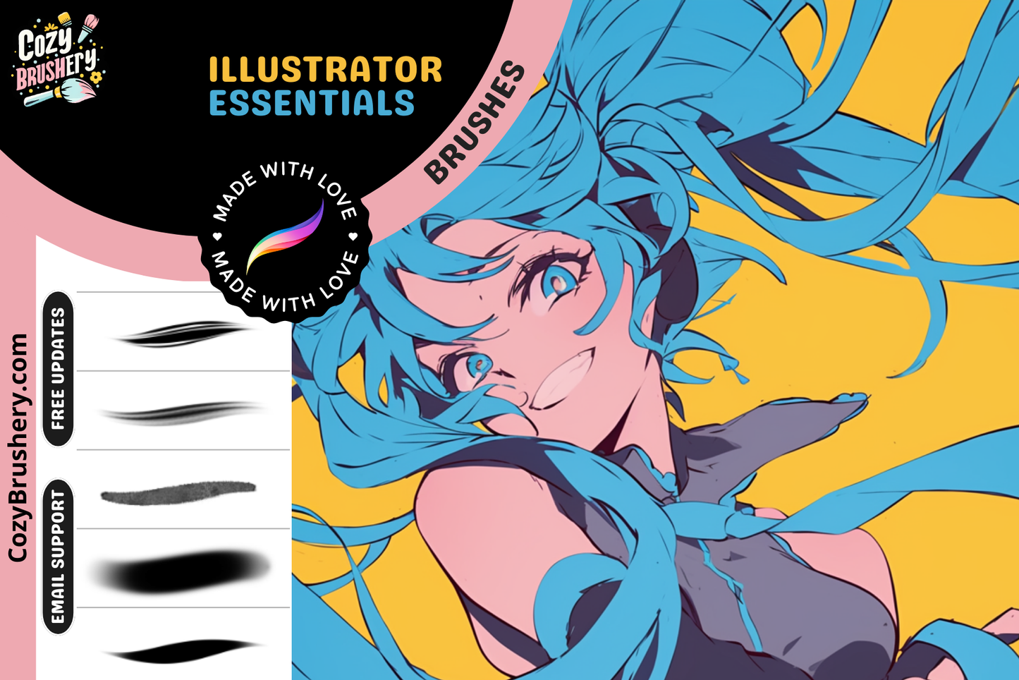 FREE Procreate Anime Illustration Essentials, Inking, lineart, Painting, Hair, Watercolor - Cozy Brushery