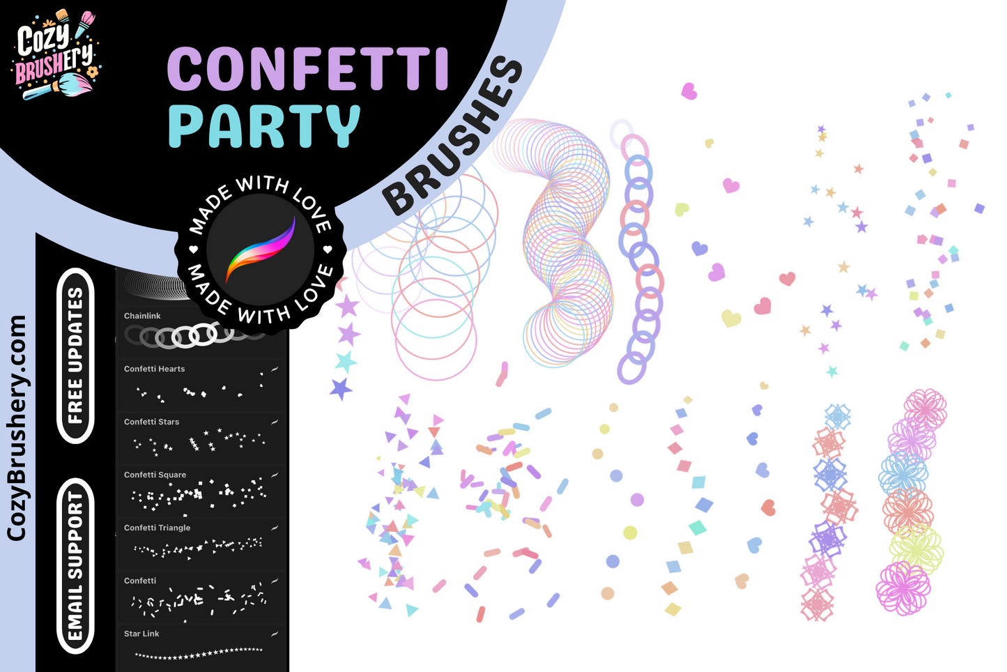 FREE Procreate Brushes for Party Confetti Celebration - Cozy Brushery