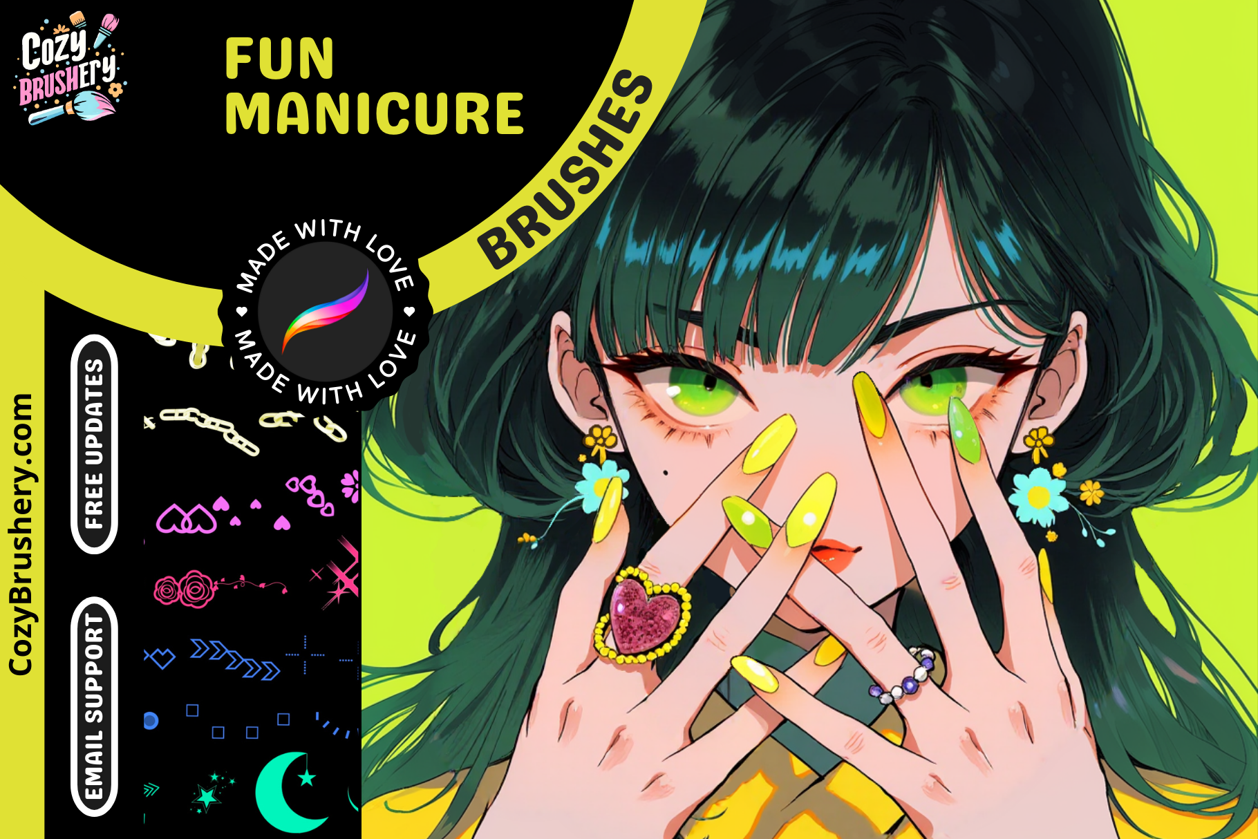 Fun Manicure – 38 Glitter Brushes and 52 Stamps Set - Cozy Brushery