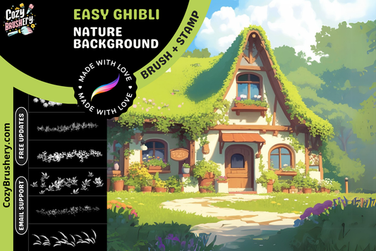 Ghibli Inspired Procreate Nature Brush Set 203 Brushes - Cozy Brushery