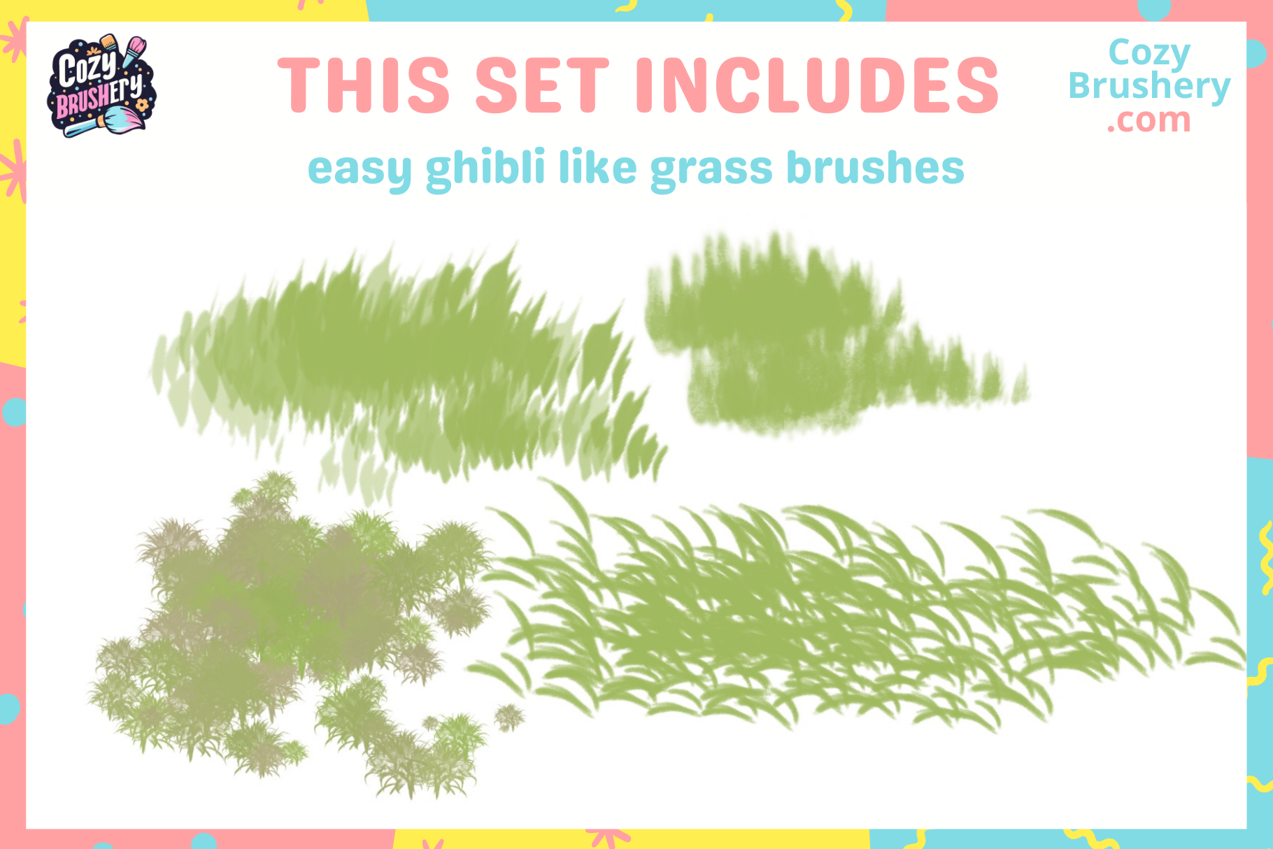 Ghibli Inspired Procreate Nature Brush Set 203 Brushes - Cozy Brushery