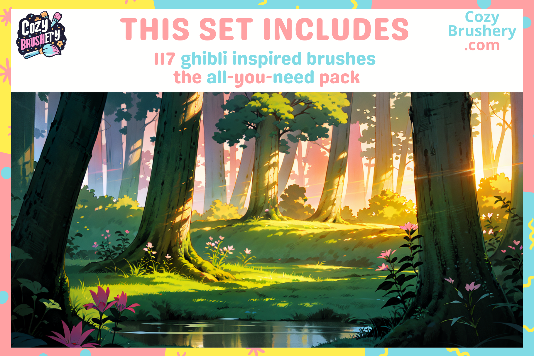 Ghibli Inspired Procreate Nature Brush Set 203 Brushes - Cozy Brushery