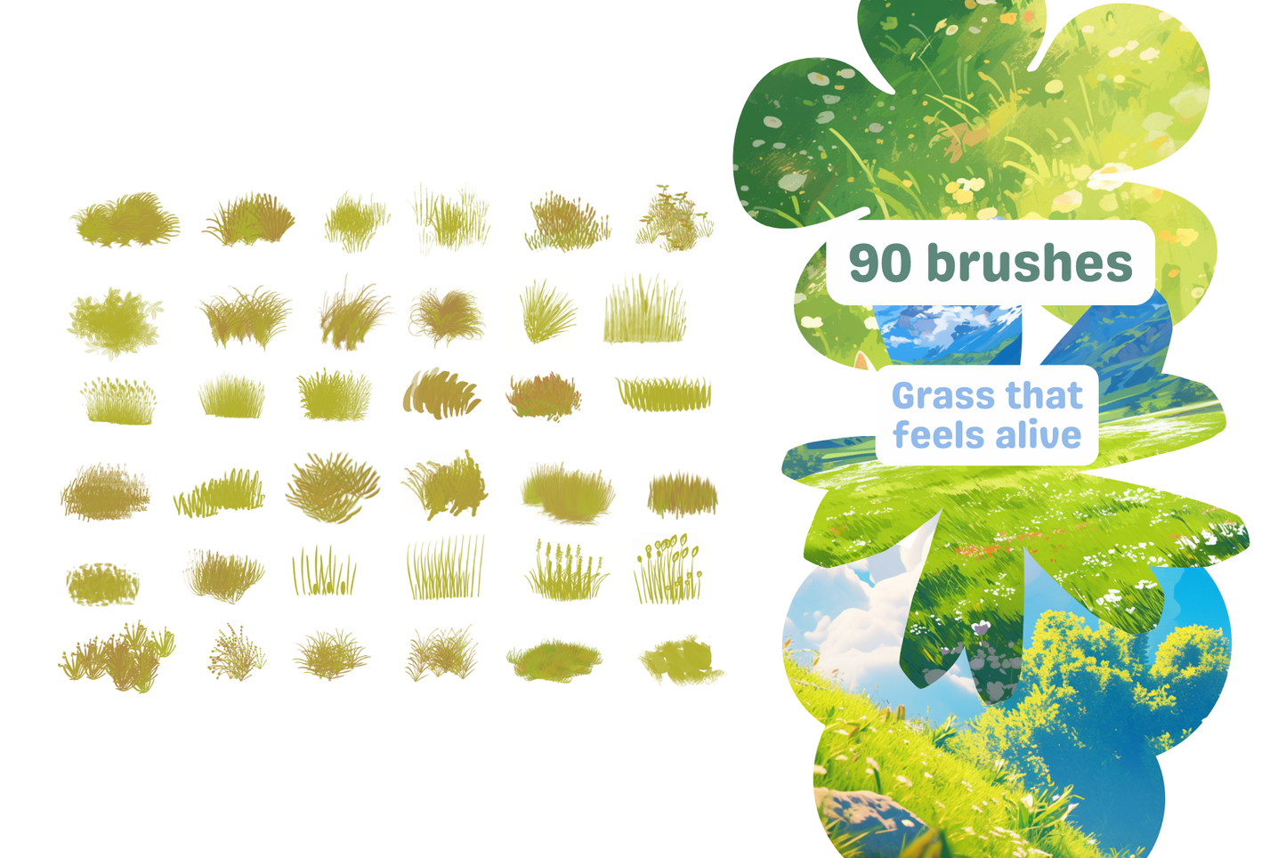 Grass Galore Pack – 220 Procreate Brushes for Nature - Cozy Brushery