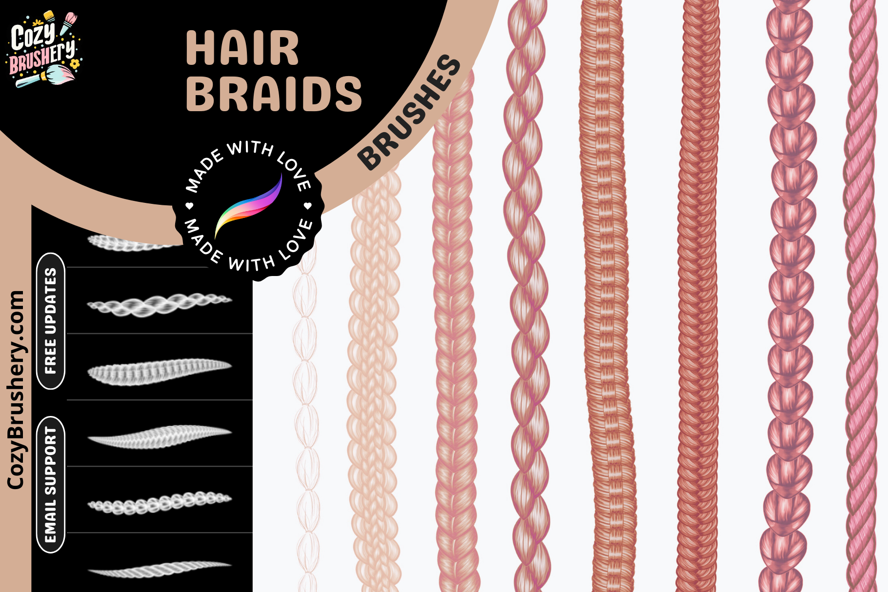 Hair Braids Brush Pack – 30 Procreate Brushes for Art - Cozy Brushery