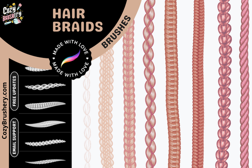 Hair Braids Brush Pack – 30 Procreate Brushes for Art - Cozy Brushery
