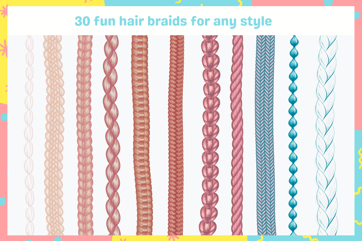 Hair Braids Brush Pack – 30 Procreate Brushes for Art - Cozy Brushery