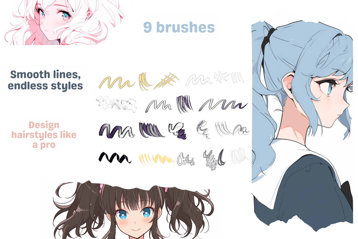 Hair Outline Express – 12 Procreate Brushes for Art - Cozy Brushery