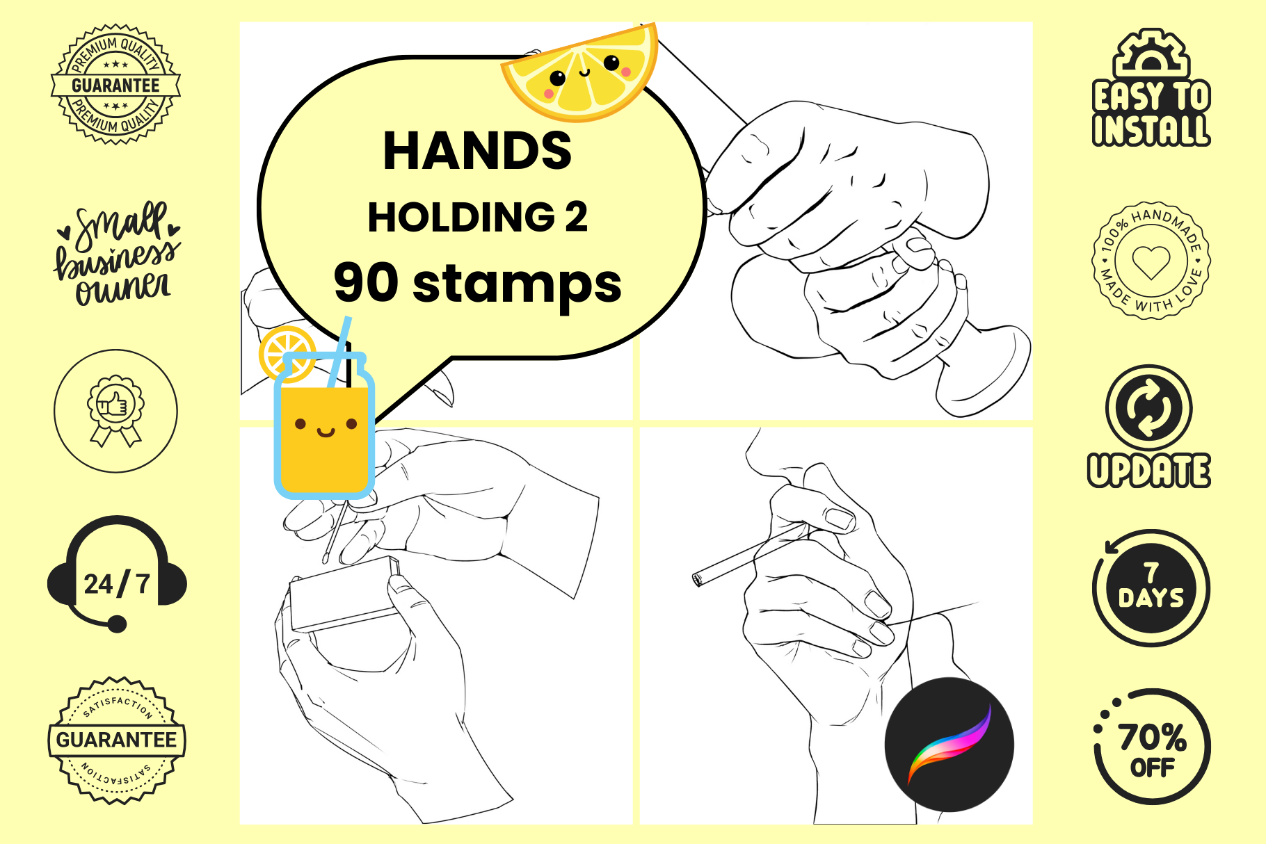 Hands In Action Set – 90 Procreate Stamps for Artists - Cozy Brushery