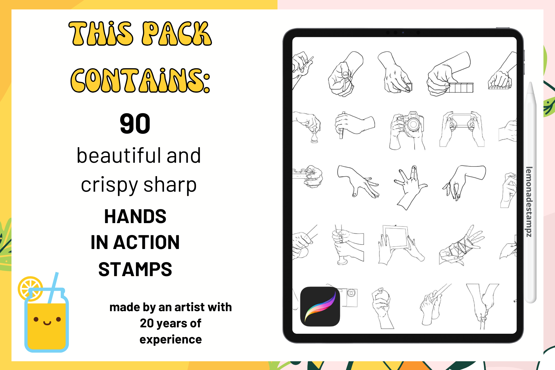Hands In Action Set – 90 Procreate Stamps for Artists - Cozy Brushery