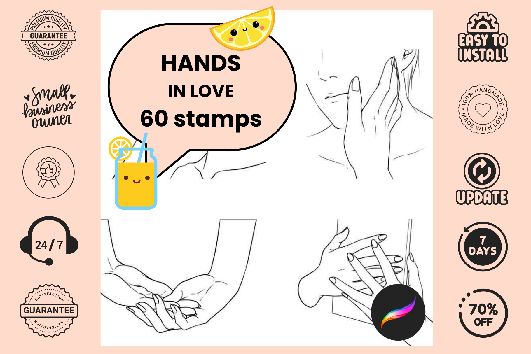 Hands In Love Set – 60 Procreate Stamps For Couples - Cozy Brushery