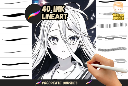 Ink Mastery – 40 Procreate Lineart Brushes for Art - Cozy Brushery