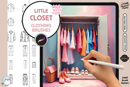 Little Closet Dress-Up Bundle 200 Procreate Stamps Brushes - Cozy Brushery