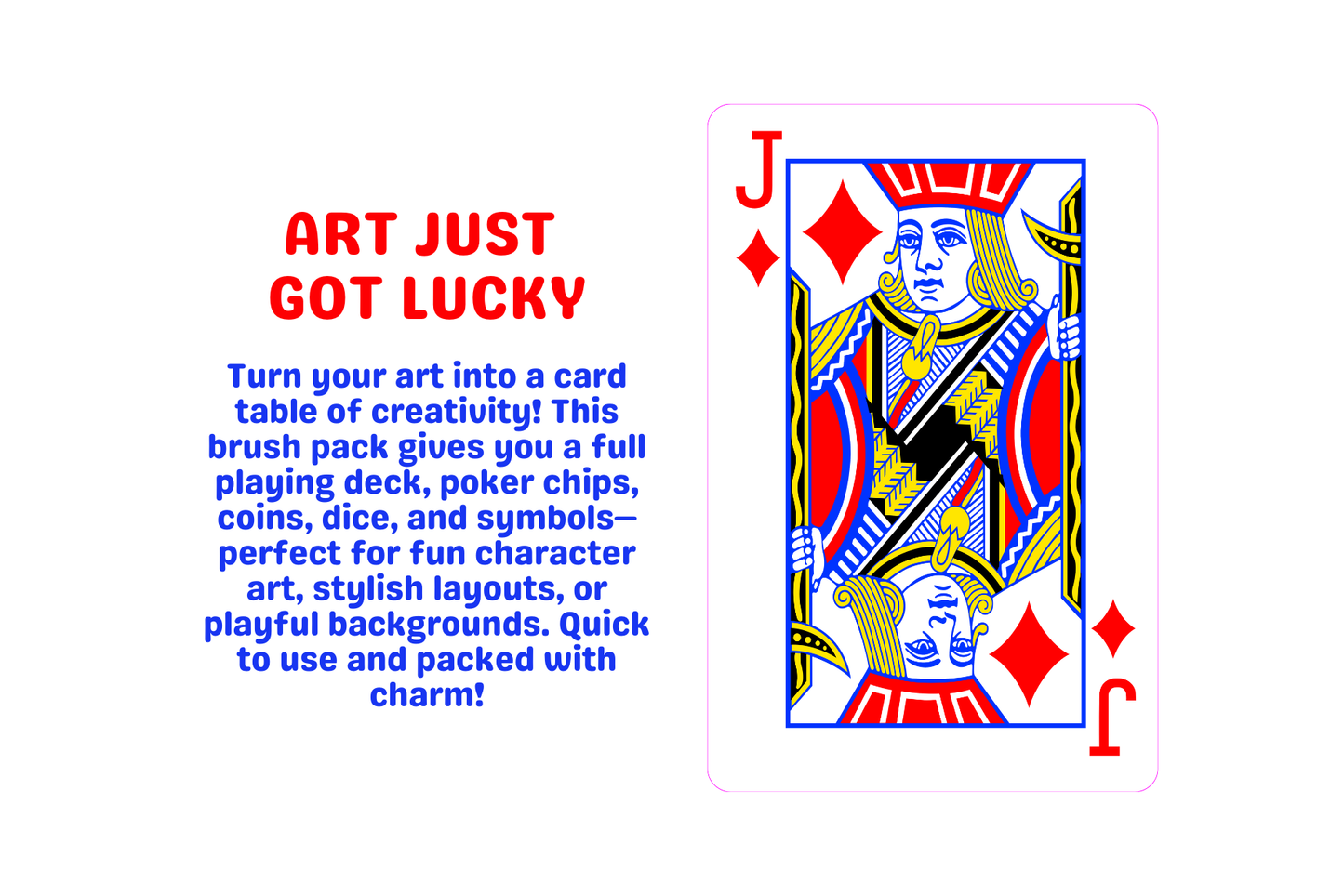Lucky Deck & Doodle Pack featuring a vibrant Jack of Diamonds card with creative text for Procreate art.