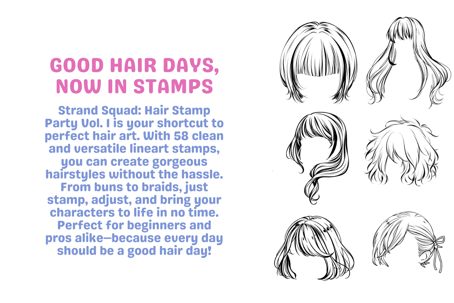 Male & Female Hair Stamp Pack – 52 Procreate Stamps - Cozy Brushery