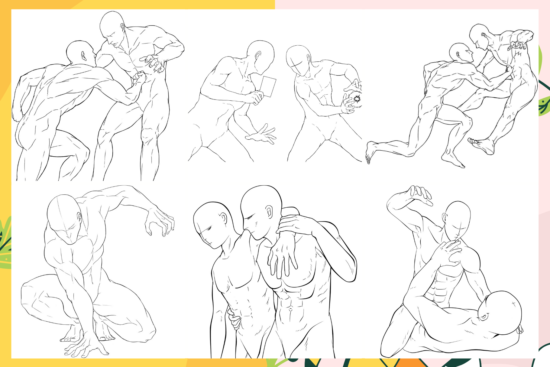 Male Fight Pose Pack – 99 Procreate Stamps for Action Art - Cozy Brushery