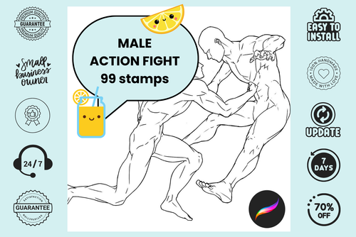 Male Fight Pose Pack – 99 Procreate Stamps for Action Art - Cozy Brushery