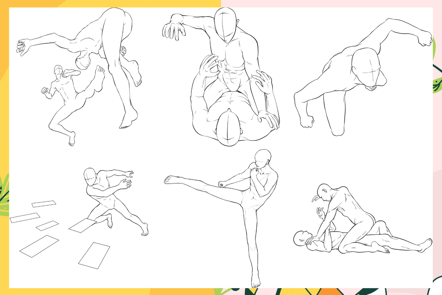 Male Fight Pose Pack – 99 Procreate Stamps for Action Art - Cozy Brushery