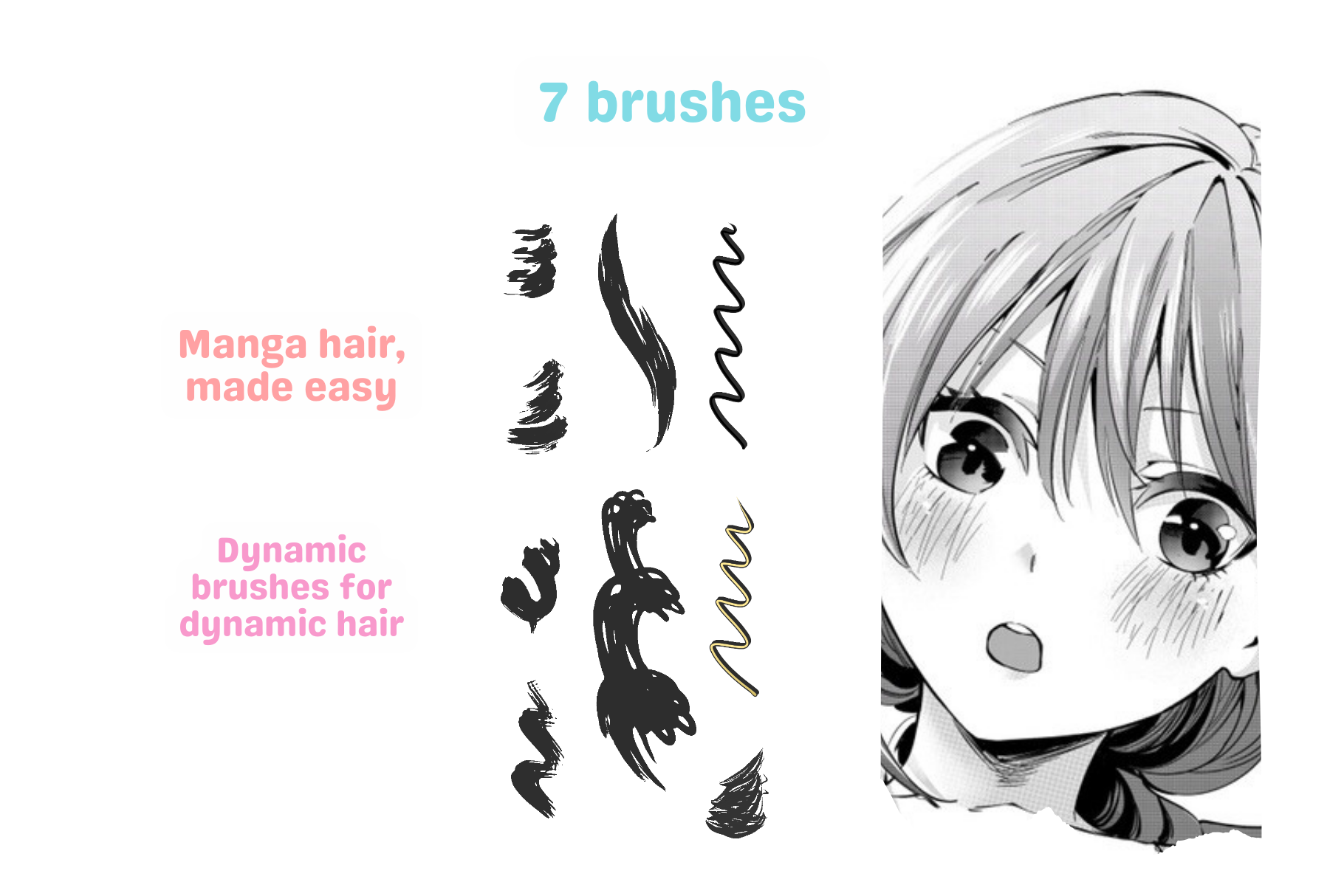 Manga Hair Brushes – 7 Procreate Brushes for Hair Art - Cozy Brushery
