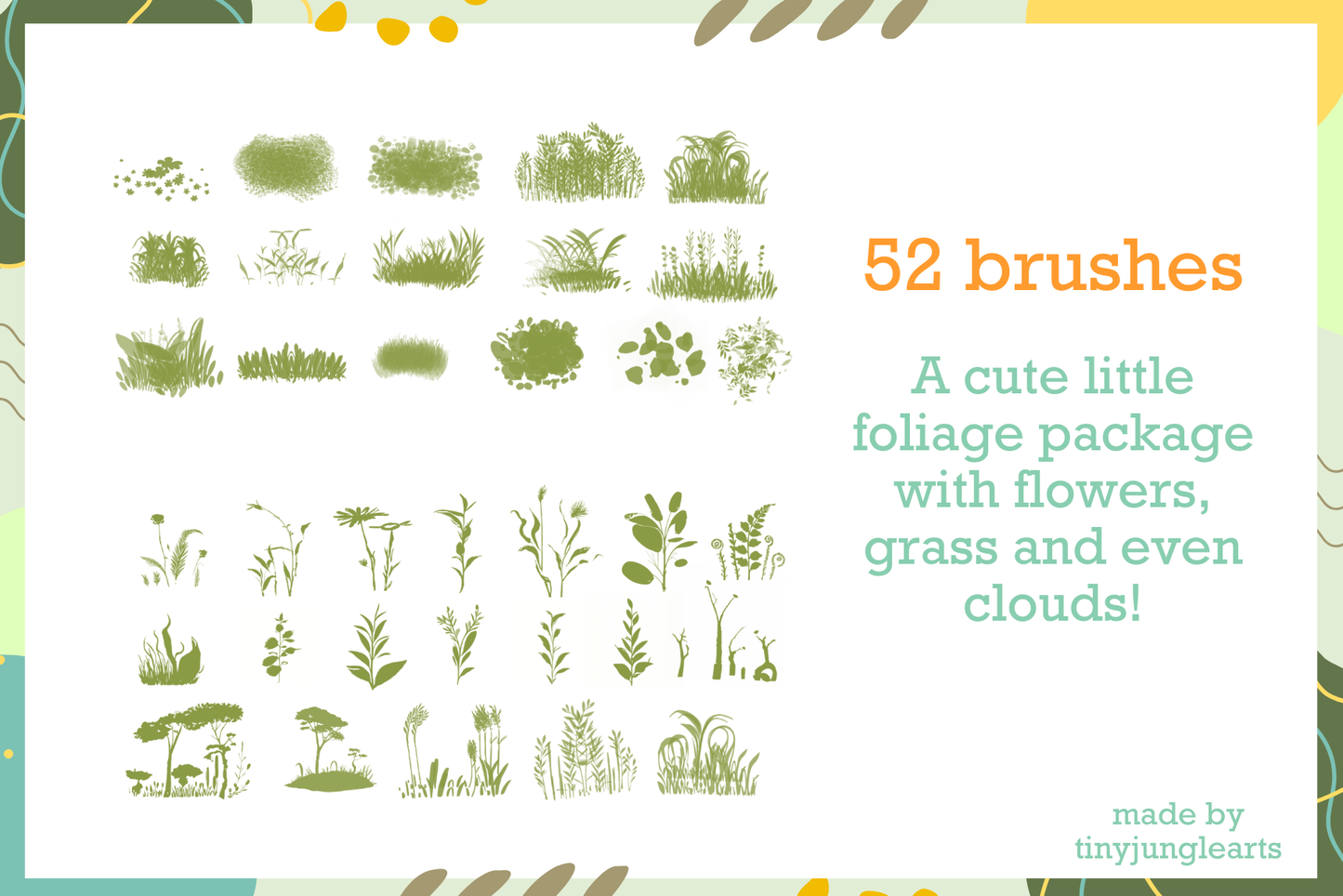 Nature Canvas Collection – 52 Procreate Brushes for Moss, Grass, Leaves & Flowers - Cozy Brushery